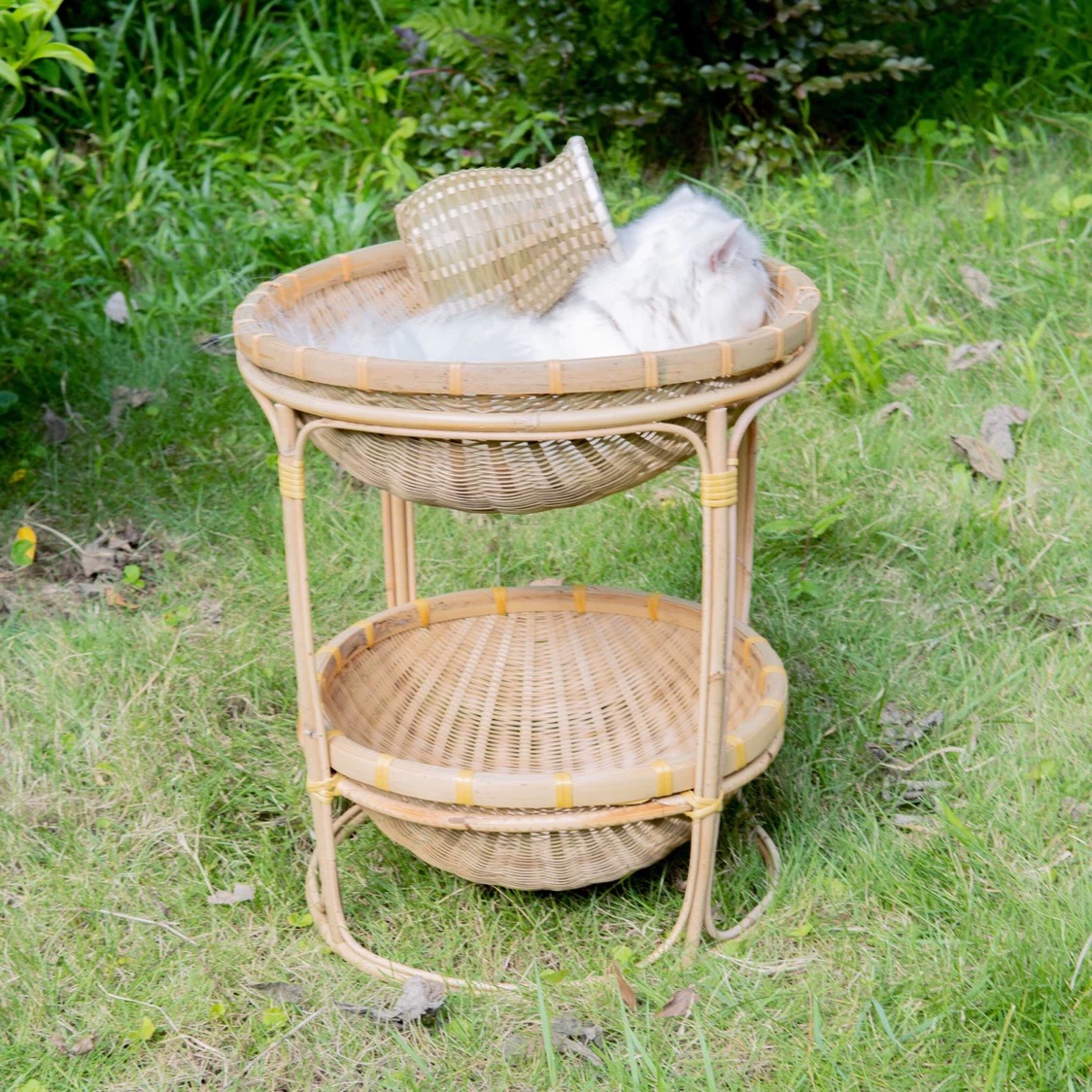 オールシーズン対応の二重構造竹製猫用ベッド - Image 4