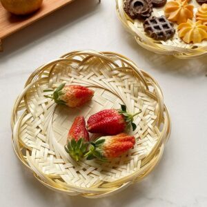 Bamboo woven round lace basket