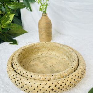 Bird's-nest style bamboo basket with side handles